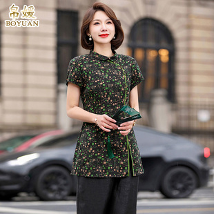 帛媛高端中老年媽媽香云紗上衣女中長款 修身 真絲復古襯衫 2025春裝