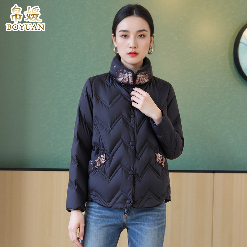 帛媛短款绣花鹅绒服绣花羽绒服冬