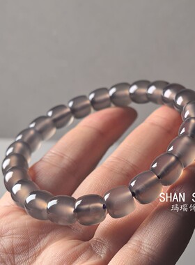 SHAN SHAN 老型直切灰玛瑙手链  灰色玛瑙石单圈手串男女款饰品