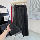 重工亮闪闪烫钻休闲裤 女春秋韩系设计感腰带满天星中缝阔腿直筒裤