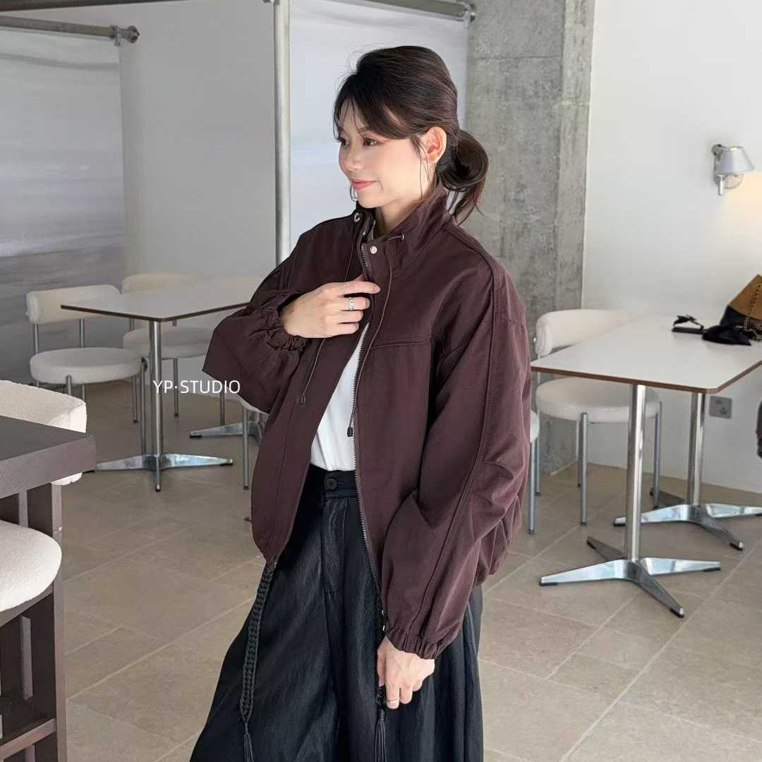 美式复古巴恩风立领工装外套女春秋高级感宽松休闲短款夹克上衣潮,女装/女士精品,短外套,淘宝优惠券,粉丝福利购,淘宝优惠卷