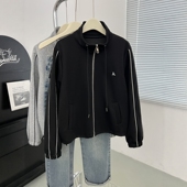 黑色立领休闲运动外套女秋冬加绒刺绣拉链卫衣开衫 百搭显瘦夹克衫