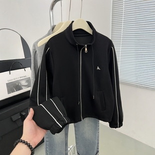 百搭显瘦夹克衫 立领休闲运动外套女秋冬加绒刺绣拉链短款 卫衣开衫