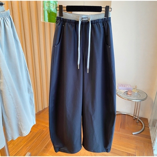 长裤 独特设计感工装 女春夏新薄款 拼色腰头直筒束脚2穿弯刀休闲裤