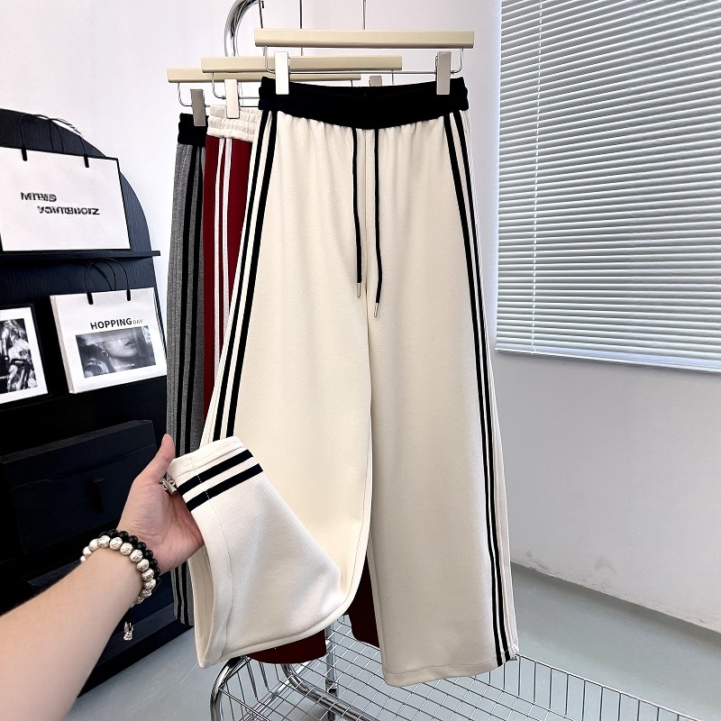 美式条杠抽绳休闲运动纯棉卫裤女春季新款校园风高腰巨百搭长裤子,女装/女士精品,卫裤,淘宝优惠券,粉丝福利购,淘宝优惠卷