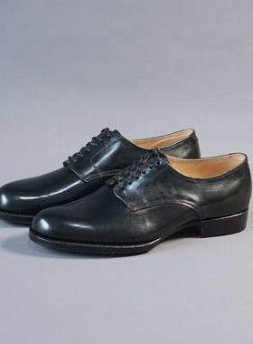 履诚Basic  Navy service shoes圆头黑色小牛皮系带光头德比皮鞋