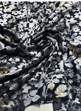 弹力金丝绒时装布料 银灰色植物花卉镂空烂花绒柔软面料 打底衫裙