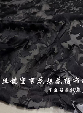 真丝烂花绡服装布料 黑色镂空半透轻薄桑蚕丝面料 连衣裙欧版上衣