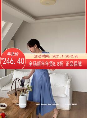 【F.THREE三姐妹】法式纯色收腰泡泡袖V领连衣裙  18172#