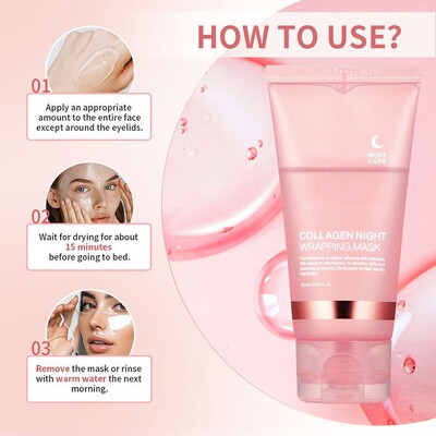 3支 跨境胶原蛋白撕拉面膜Collagen Night Wrapping Mask夜间包裹