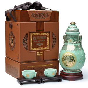 绍兴黄酒 古越龙山 三十年陈库藏花雕酒 金玉满堂 皮质礼盒 1.5L