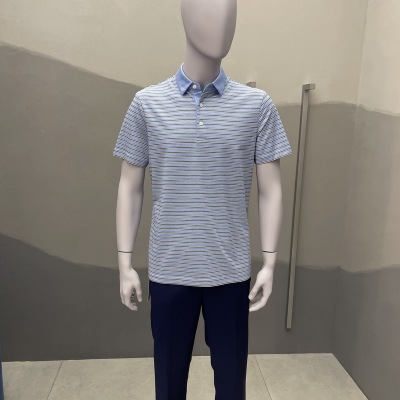 卡尔丹顿男装夏季商务翻领细条纹休闲短袖T恤KBBS30151吊牌2380