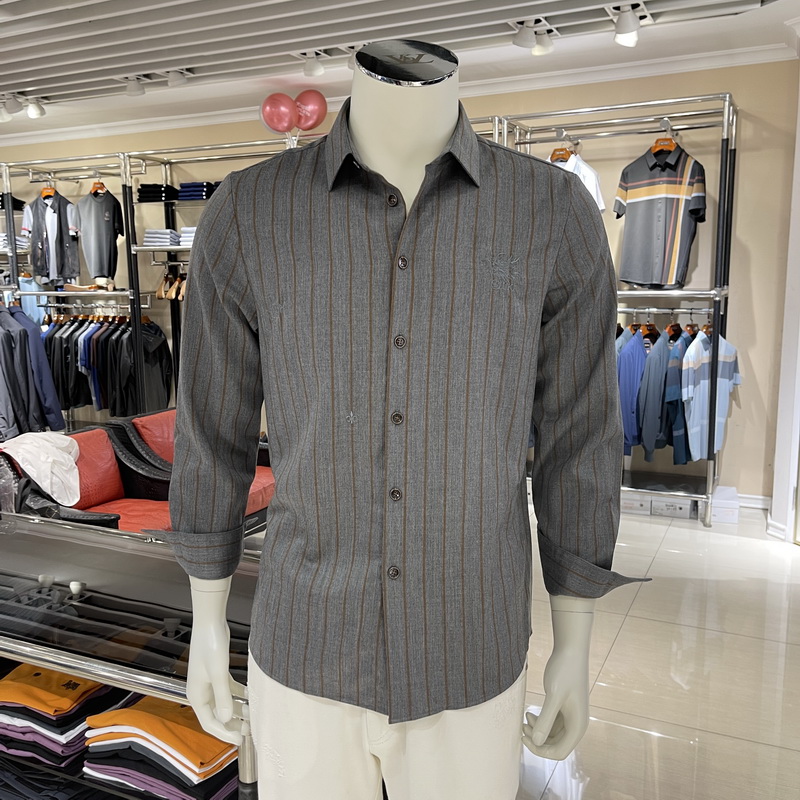 路卡迪龙男装秋冬款绵羊毛休闲条纹长袖衬衫120215107专柜3680