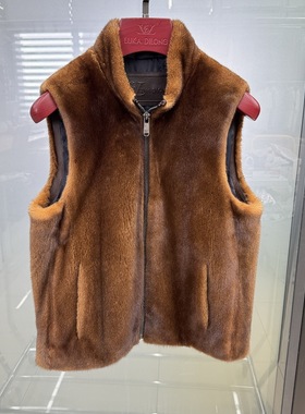 路卡迪龙男装秋冬款商务休闲立领毛皮背心163227102专柜16880