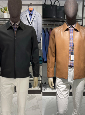 华斯度VASTO男装皮衣翻领夹克秋冬短款外套12Z161182吊牌12800