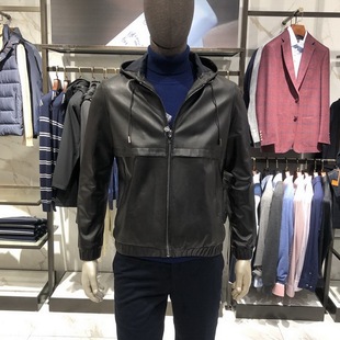 华斯度VASTO男装皮衣连帽夹克秋冬短款外套02Z161571专柜12890