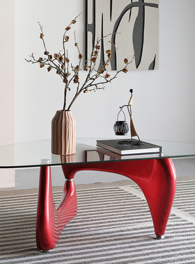 设计师野口勇三角茶几现代简约钢化玻璃黑色烤漆创意小户型茶桌