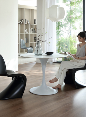 郁金香岩板圆桌接待简约家用小户型极简圆形白色饭桌北欧圆桌子