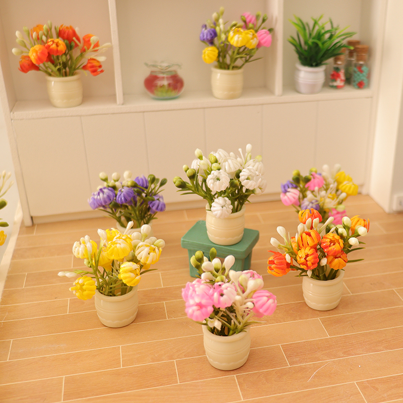 微景观摆件迷你仿真菊花假花绿植物盆栽diy客厅阳台场景娃屋装饰