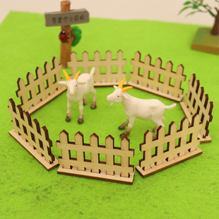 娃娃屋迷你木质仿真栅栏篱笆花园围栏小鸡一家山羊模型微场景摆件