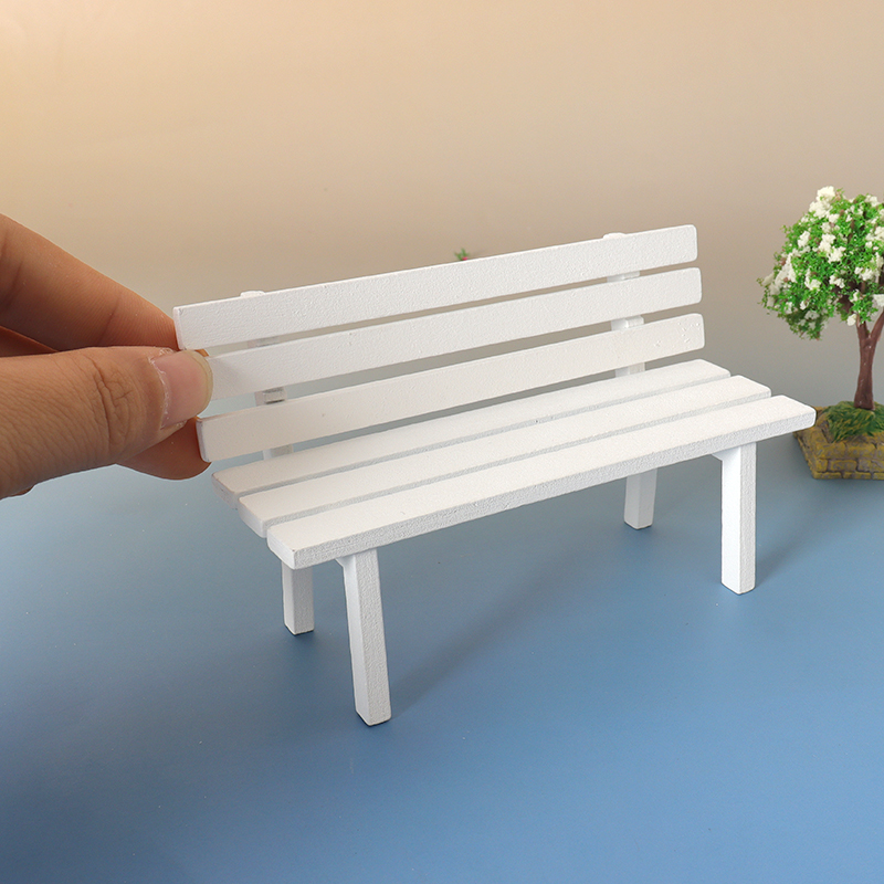 娃娃屋场景配件迷你木质白色公园长椅子靠背躺椅凳子微缩家具摆件