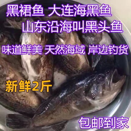 大连黑鱼海鱼山东黑头鱼海鲈鱼科黑裙鱼冰冻货二斤小鱼下奶做鱼汤