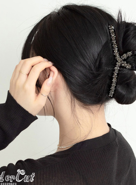 Cubic hair clip 华丽璀璨闪耀水钻抓夹灰色捷克水钻丝带交叉发抓