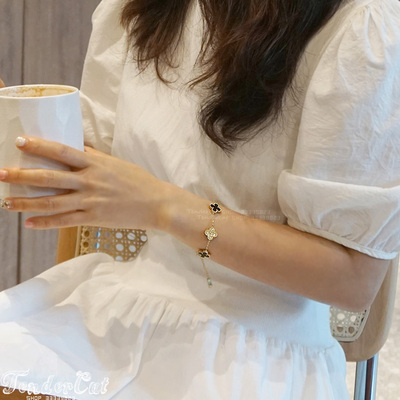 贝母四叶草水钻花朵复古手链