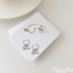 Dorp Ring Earrings 小巧水滴珍珠坠插扣圆环耳饰金银撞色C形耳环