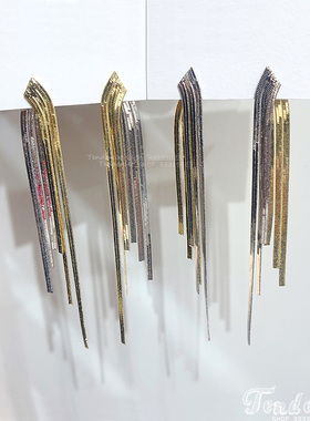 Snake Tassels Earrings欧美风金银双色配蛇骨链流苏坠后挂式耳环
