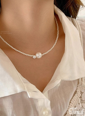 大颗圆润珍珠坠米珠INS短项链