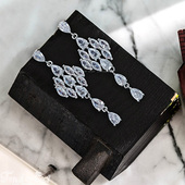 Earrings Crystal Drop 优雅柳叶形锆石组合菱形水滴水钻坠耳环