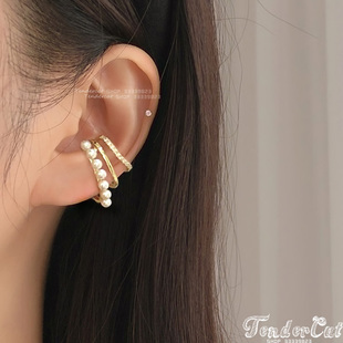 Cubic Pearl three layers Earcuffs珍珠水钻C形无耳洞耳骨夹耳夹