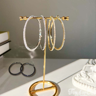 Crystal Ring Earrings 百搭水钻圆环耳扣镶钻大圆圈耳环