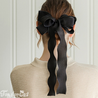 超长飘带多层黑色蝴蝶结发夹