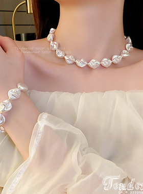 金珠异形珍珠手链一字扣环项链