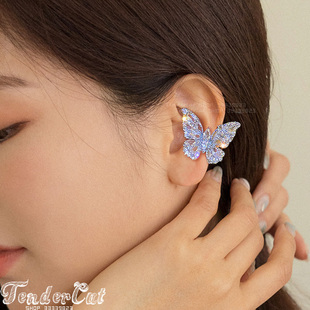 Cubic Butterfly Earcuffs水滴水晶满钻蝴蝶无耳洞耳骨夹锆石耳夹