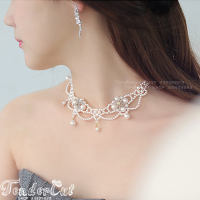 小香风水钻珍珠花朵短项链