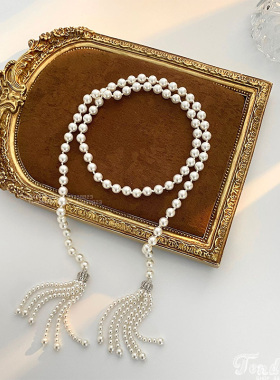 水钻皇冠珍珠流苏坠串珠长项链