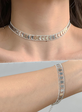 Silver Butterfly Heart Bracelet 亮片蝴蝶双层链条项链爱心项链