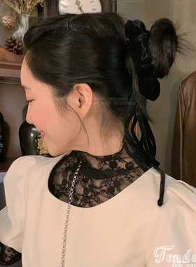 Ribbon Velvet Scrunchie 蝴蝶结长飘带水钻纯色丝绒发圈粗发绳