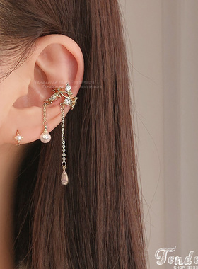 Cubic Pearl Tassels earcuff 珍珠水滴流苏坠耳骨夹水钻耳廓耳夹