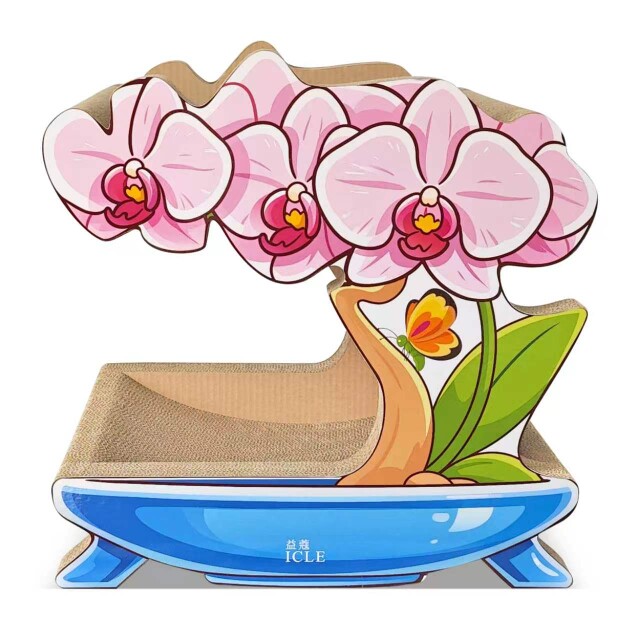 卡通青花瓷盆景兰花瓦楞纸猫抓板