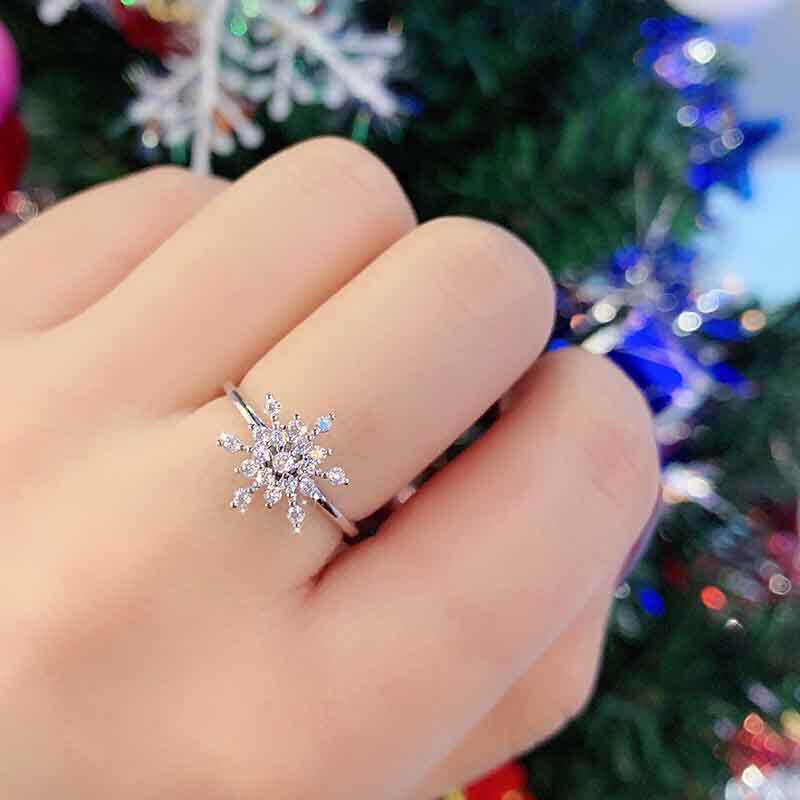 雪花戒指网红同款可旋转转动戒指女时尚个性可调节食指指环