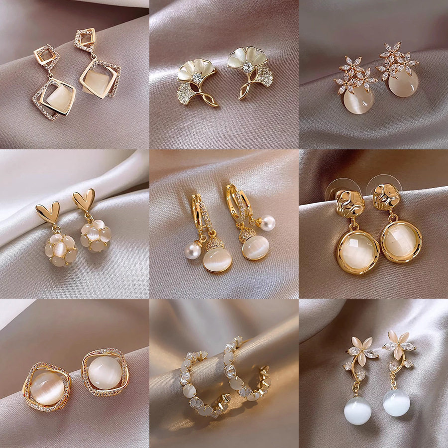 银针猫眼石花朵几何耳环韩国简约甜美气质耳钉轻奢高级感,饰品/流行首饰/时尚饰品新,耳环,淘宝优惠券,粉丝福利购,淘宝优惠卷