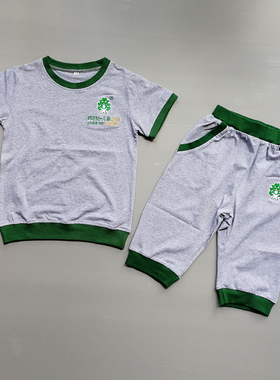 夏季纯棉幼儿园服灰色短袖七分裤跨世纪校服儿童刺绣儿童班服老师