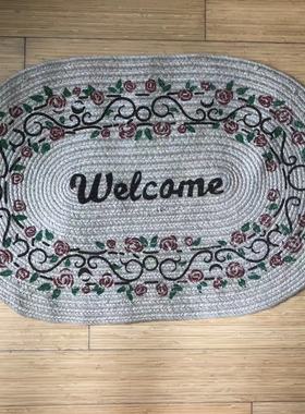 北欧简约插画手工编织黄麻地毯玄关地垫门垫脚垫蹭土垫床边用垫子