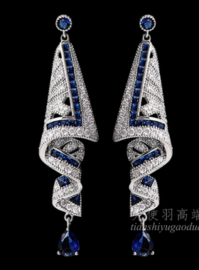 轻奢设计感长款耳环蓝色夸张大耳坠小众高级感2026新款爆款耳饰