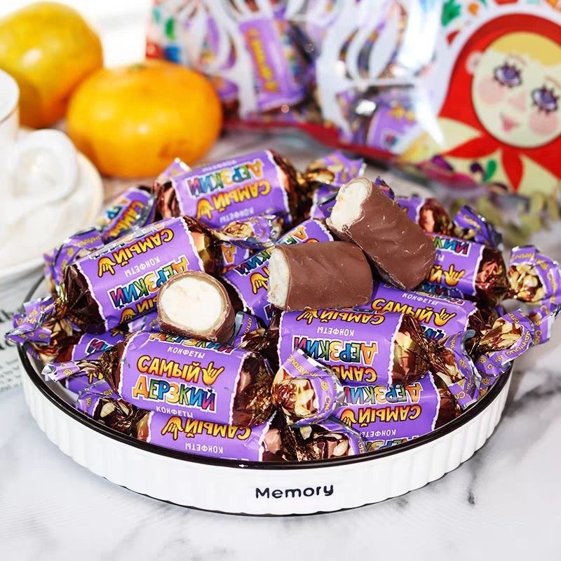俄罗斯进口巧克力夹心糖果原装大果仁奶味夹心糖果休闲零食包邮