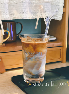 现货丨日本采购francfranc字母印花玻璃杯咖啡杯水杯含吸管ins风